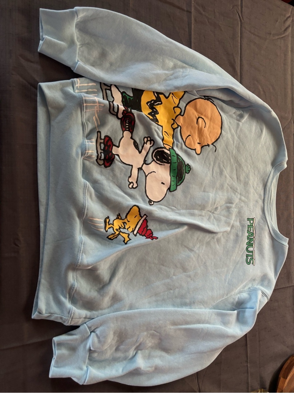 Peanuts Light Blue Crewneck Sweatshirt with Ice Skating Graphic - Picture 5 of 10
